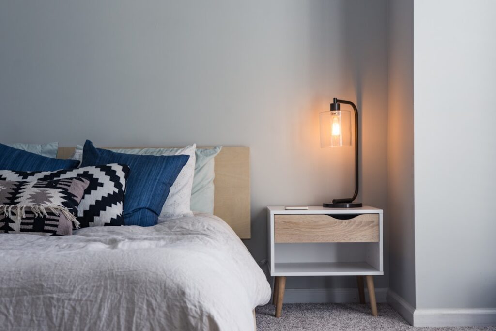 Cozy bedroom bed with comfortable pillows and memory foam support